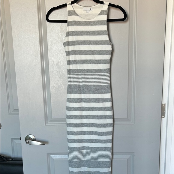 G by Guess Gray and White Striped Midi Dress - Picture 1 of 3